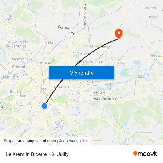 Le Kremlin-Bicetre to Juilly map