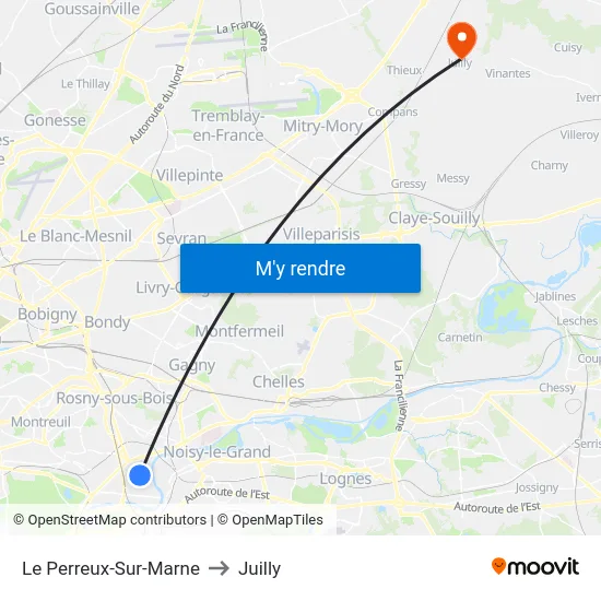 Le Perreux-Sur-Marne to Juilly map
