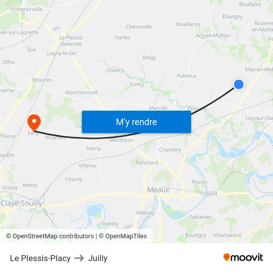 Le Plessis-Placy to Juilly map