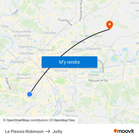 Le Plessis-Robinson to Juilly map