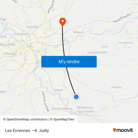 Les Ecrennes to Juilly map