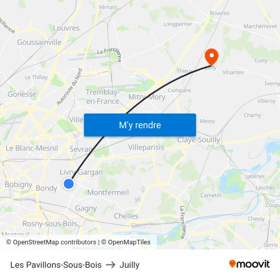 Les Pavillons-Sous-Bois to Juilly map