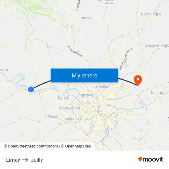 Limay to Juilly map