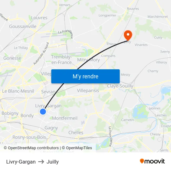 Livry-Gargan to Juilly map