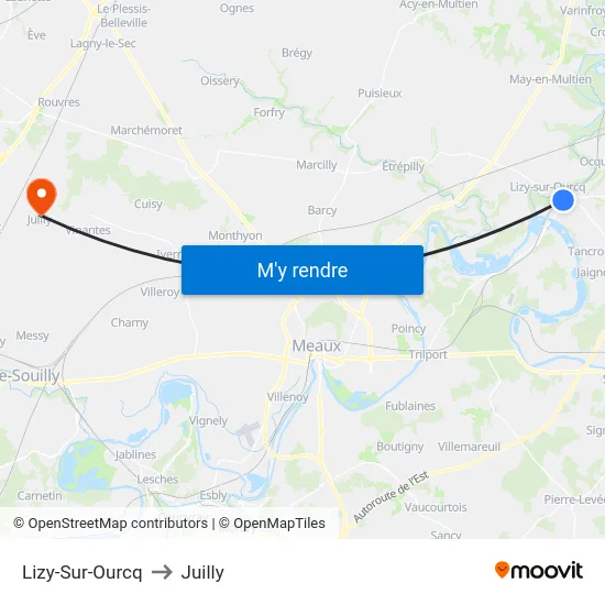 Lizy-Sur-Ourcq to Juilly map