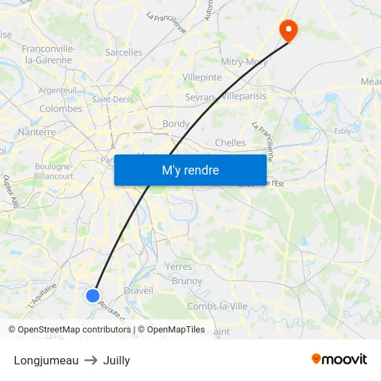 Longjumeau to Juilly map