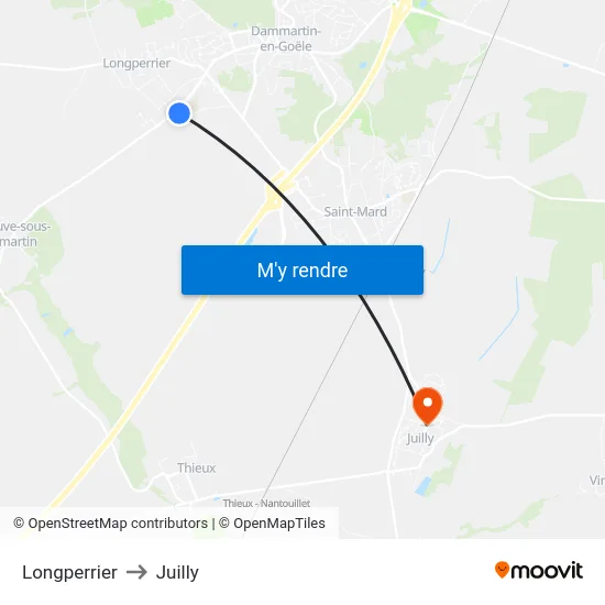 Longperrier to Juilly map