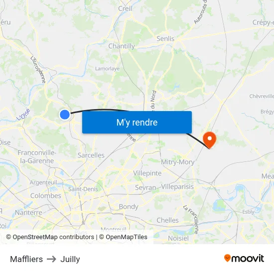 Maffliers to Juilly map