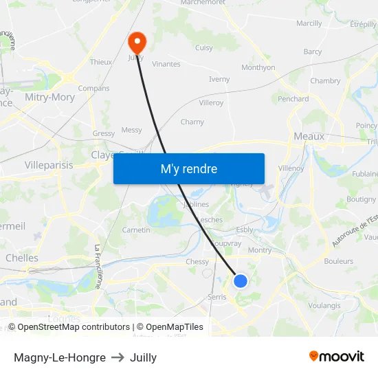 Magny-Le-Hongre to Juilly map