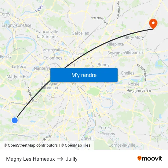 Magny-Les-Hameaux to Juilly map