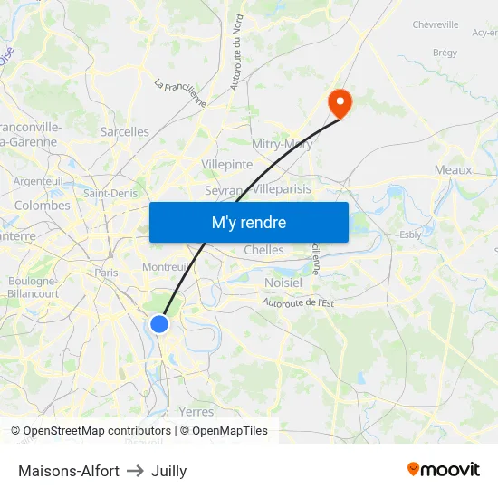 Maisons-Alfort to Juilly map