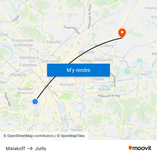 Malakoff to Juilly map