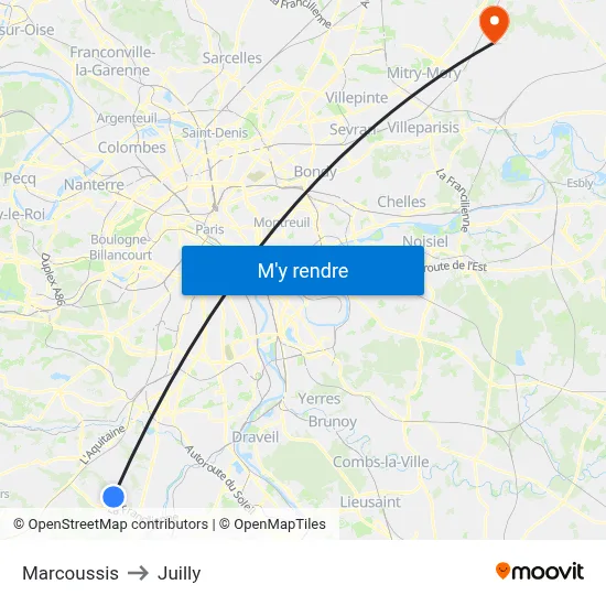 Marcoussis to Juilly map