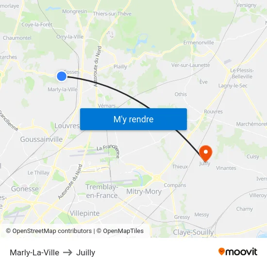 Marly-La-Ville to Juilly map