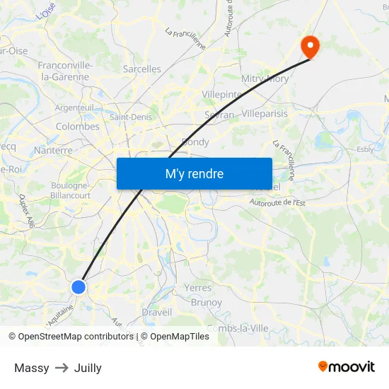 Massy to Juilly map
