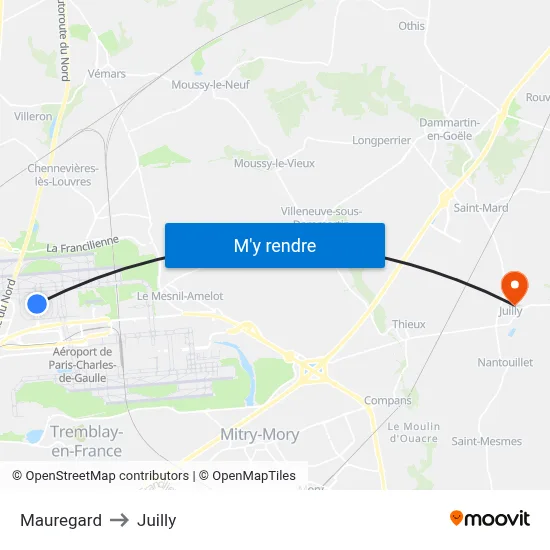 Mauregard to Juilly map