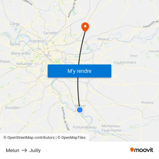 Melun to Juilly map