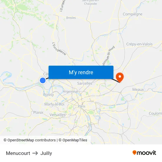 Menucourt to Juilly map