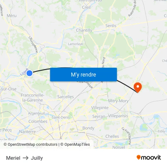 Meriel to Juilly map