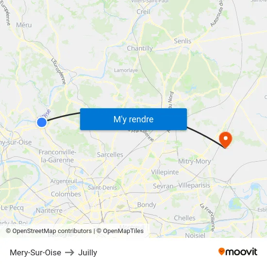 Mery-Sur-Oise to Juilly map