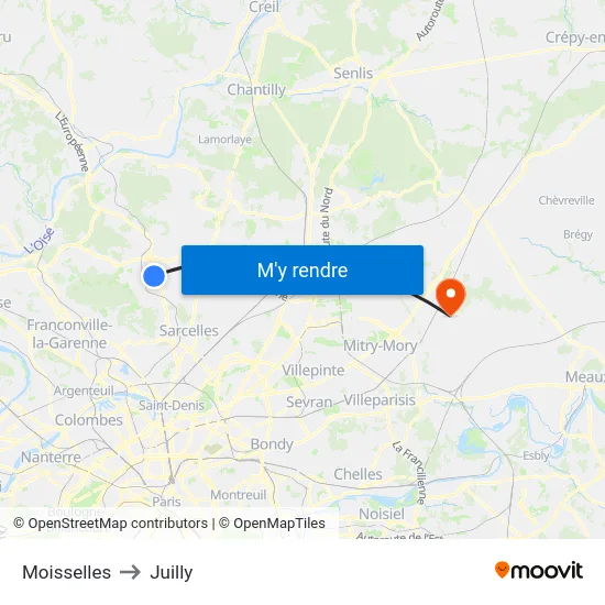 Moisselles to Juilly map