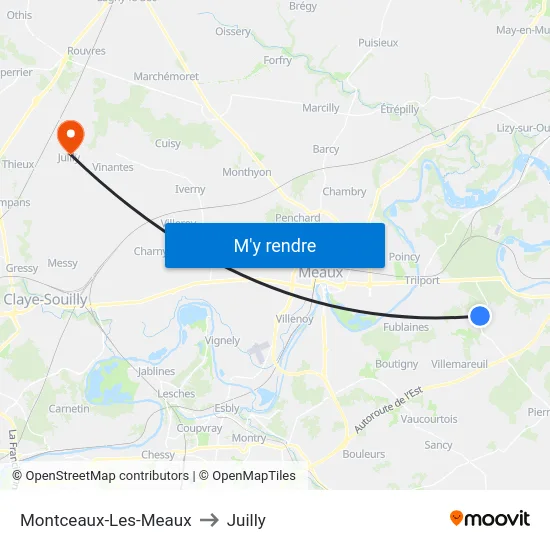 Montceaux-Les-Meaux to Juilly map
