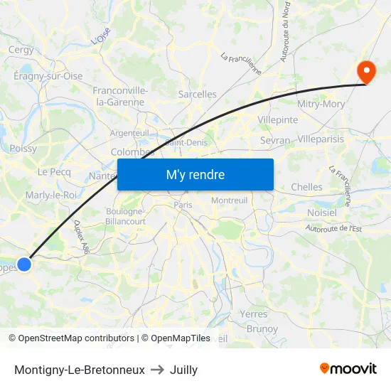 Montigny-Le-Bretonneux to Juilly map