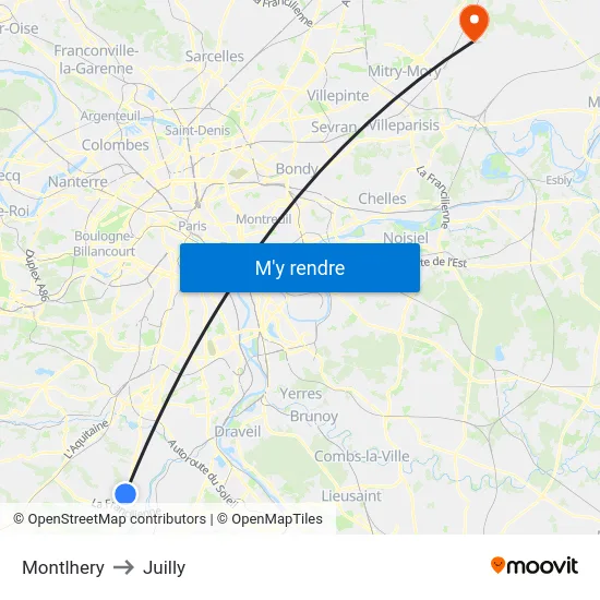 Montlhery to Juilly map