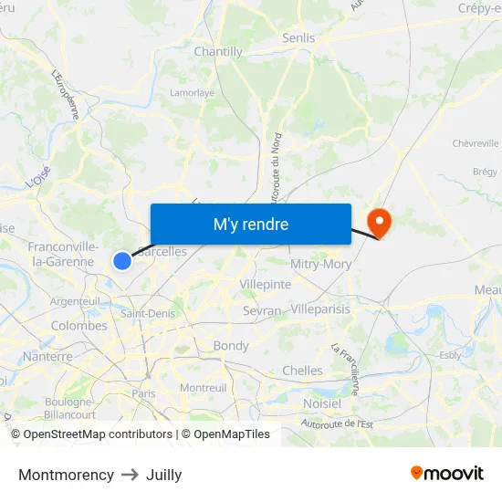 Montmorency to Juilly map