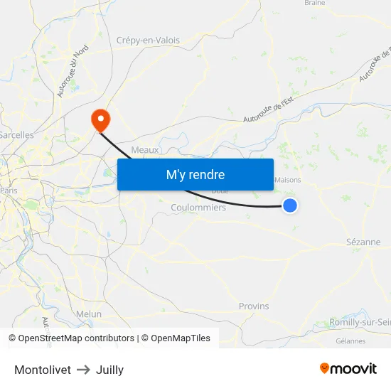Montolivet to Juilly map