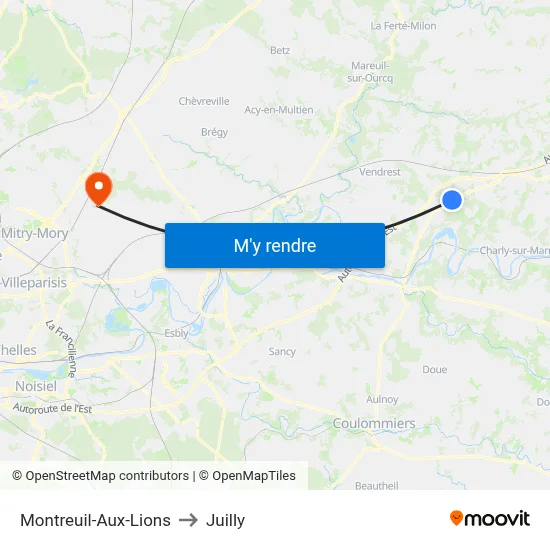 Montreuil-Aux-Lions to Juilly map