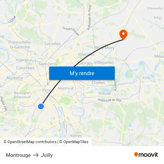 Montrouge to Juilly map
