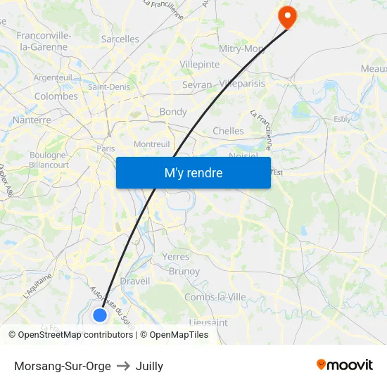 Morsang-Sur-Orge to Juilly map