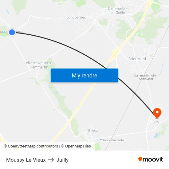 Moussy-Le-Vieux to Juilly map