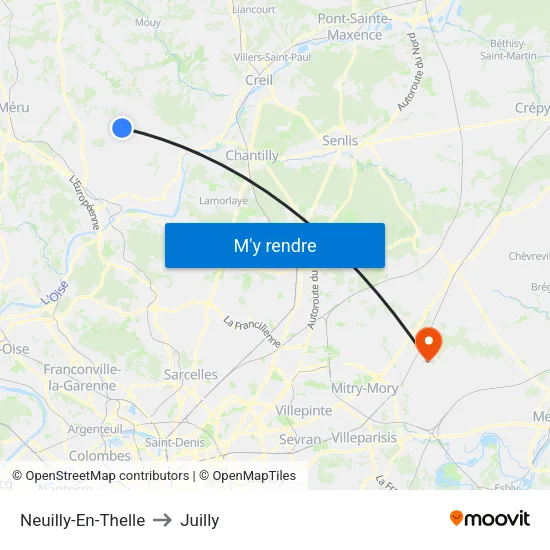 Neuilly-En-Thelle to Juilly map