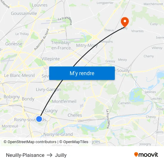 Neuilly-Plaisance to Juilly map