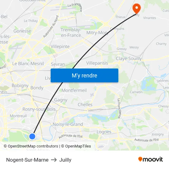 Nogent-Sur-Marne to Juilly map