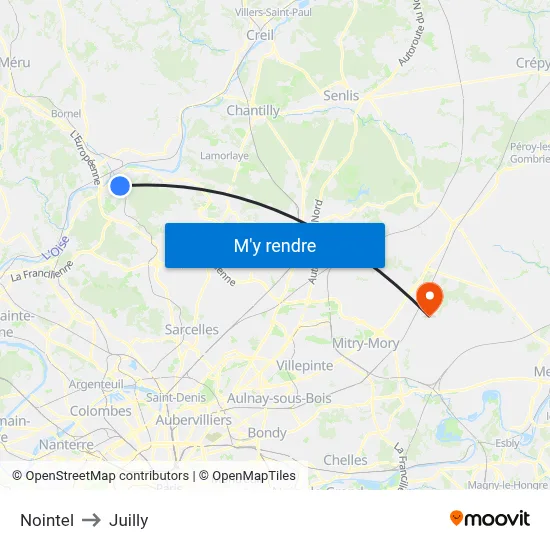 Nointel to Juilly map