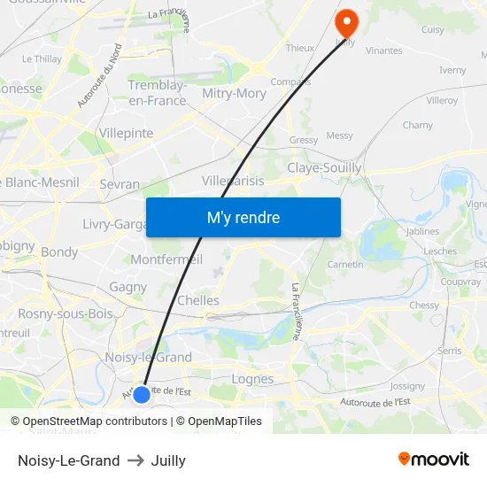 Noisy-Le-Grand to Juilly map