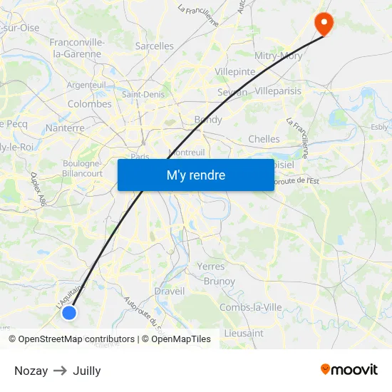 Nozay to Juilly map