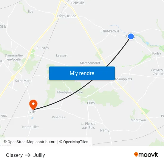 Oissery to Juilly map