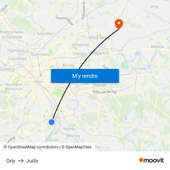 Orly to Juilly map