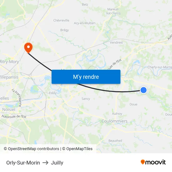 Orly-Sur-Morin to Juilly map
