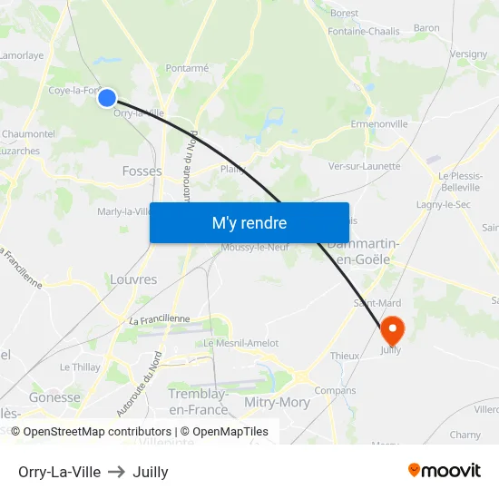 Orry-La-Ville to Juilly map