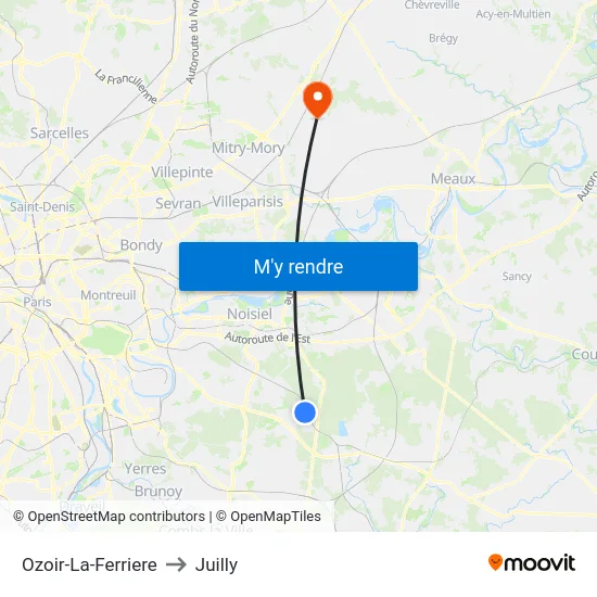Ozoir-La-Ferriere to Juilly map