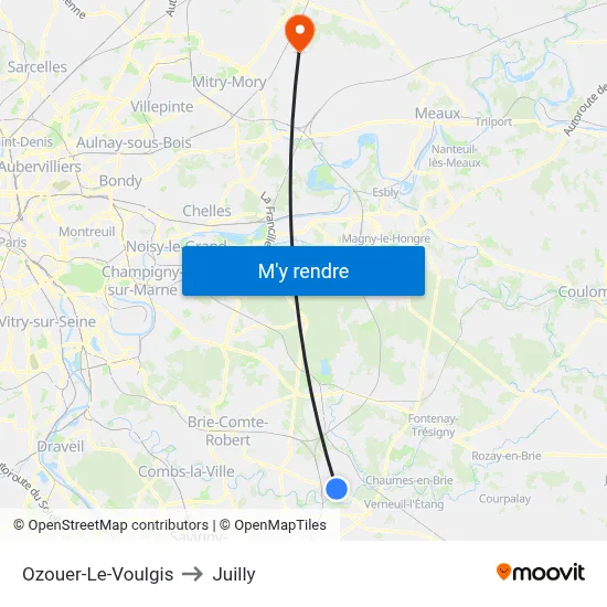 Ozouer-Le-Voulgis to Juilly map