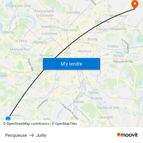 Pecqueuse to Juilly map