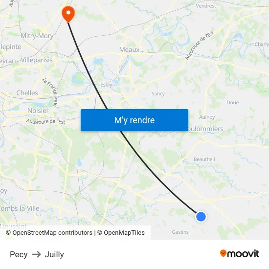 Pecy to Juilly map