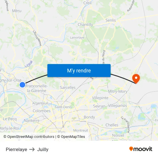 Pierrelaye to Juilly map