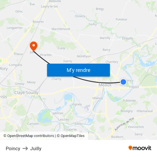 Poincy to Juilly map